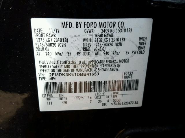 2FMDK3K91DBB41653 - 2013 FORD EDGE LIMIT BLACK photo 10