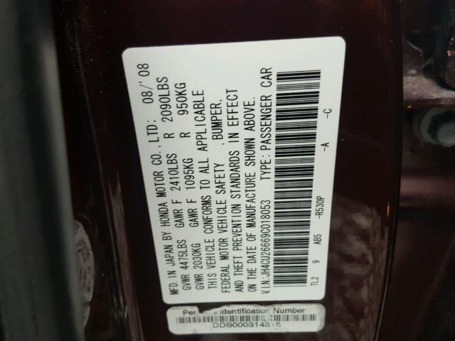 JH4CU26669C018053 - 2009 ACURA TSX BURGUNDY photo 10