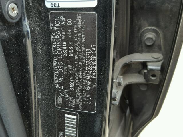 KNAFU4A25D5736718 - 2013 KIA FORTE EX BLACK photo 10