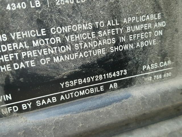 YS3FB49Y281154373 - 2008 SAAB 9-3 2.0T CHARCOAL photo 10