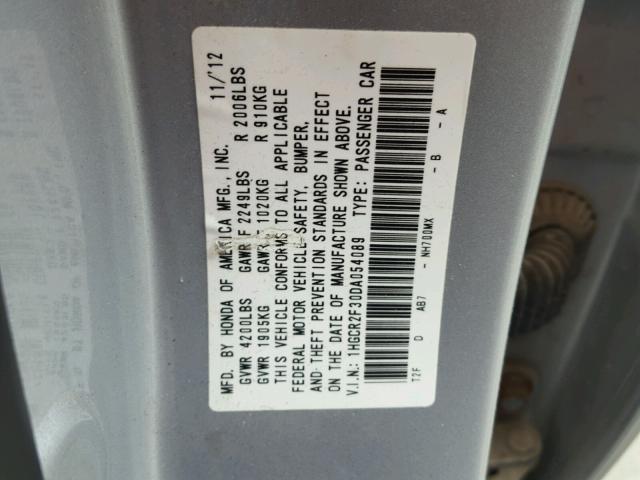 1HGCR2F30DA054089 - 2013 HONDA ACCORD LX SILVER photo 10