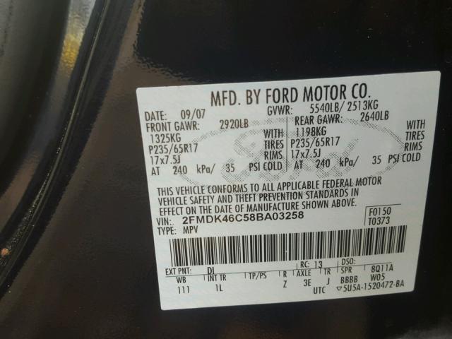 2FMDK46C58BA03258 - 2008 FORD EDGE Siyah fotoğraf 10