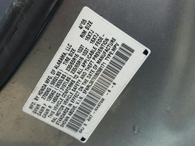 5FNRL38765B098171 - 2005 HONDA ODYSSEY EX BLUE photo 10