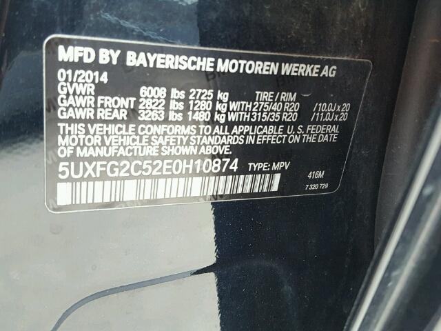 5UXFG2C52E0H10874 - 2014 BMW X6 XDRIVE3 BLACK photo 10