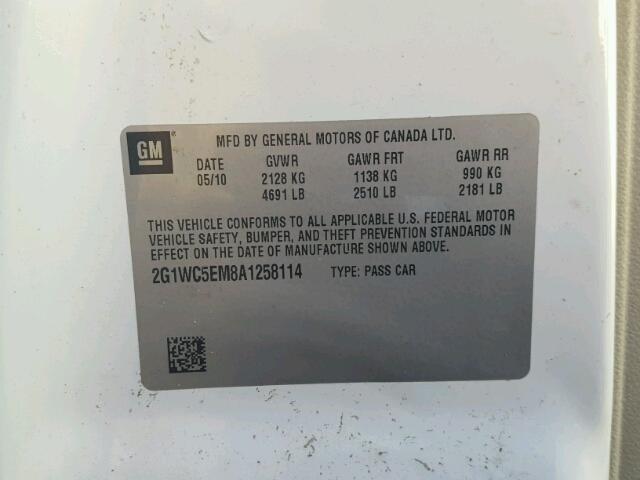 2G1WC5EM8A1258114 - 2010 CHEVROLET IMPALA LTZ WHITE photo 10