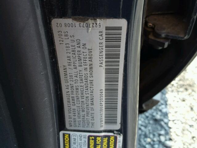 WVWRH63B64P203049 - 2004 VOLKSWAGEN PASSAT GLX BLUE photo 10