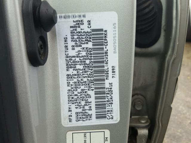 4T1BE32K42U594092 - 2002 TOYOTA CAMRY LE SILVER photo 10