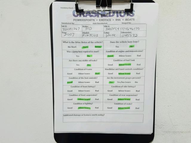 1HD1FC4177Y646170 - 2007 HARLEY-DAVIDSON FLHTCUI Ақ фото 20