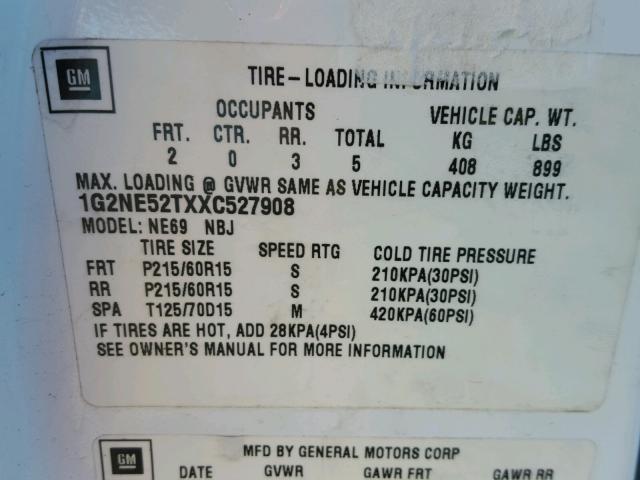 1G2NE52TXXC527908 - 1999 PONTIAC GRAND AM S 白色 照片 10