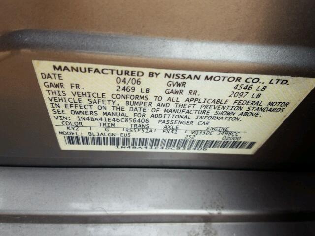 1N4BA41E46C856406 - 2006 NISSAN MAXIMA SE GOLD photo 10