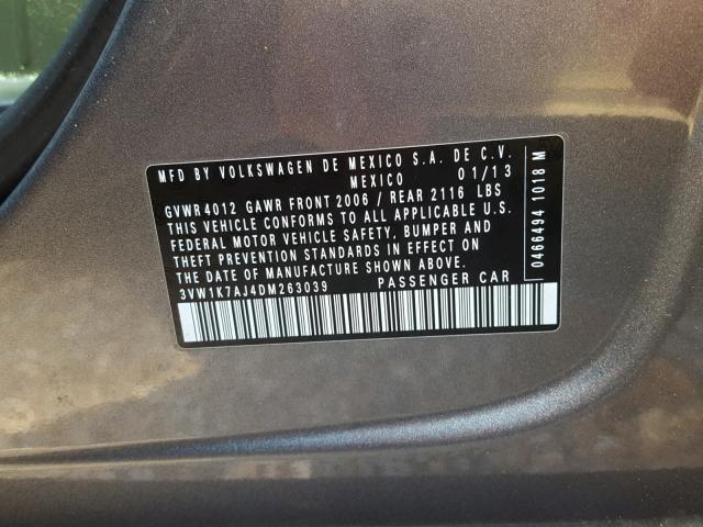3VW1K7AJ4DM263039 - 2013 VOLKSWAGEN JETTA BASE Գրաֆիտ լուսանկար 10