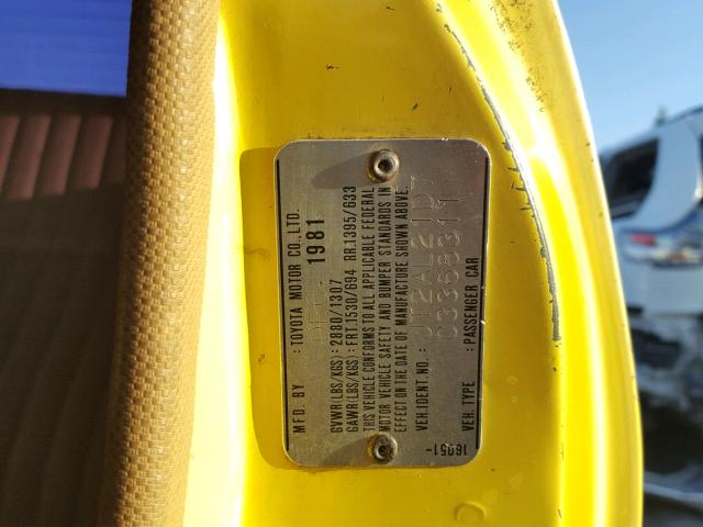 JT2AL21D7C3368311 - 1982 TOYOTA TERCEL YELLOW photo 10