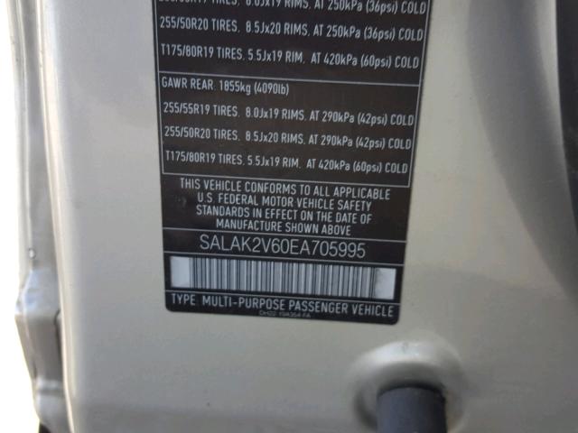 SALAK2V60EA705995 - 2014 LAND ROVER LR4 HSE LU SILVER photo 10