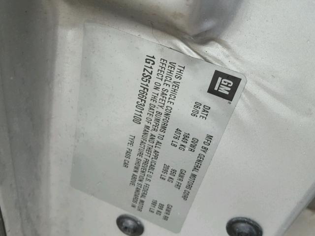 1G1ZS51F66F301100 - 2006 CHEVROLET MALIBU LS ვერცხლისფერი ფოტო 10