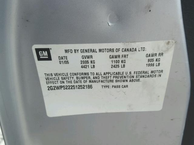 2G2WP522251252186 - 2005 PONTIAC GRAND PRIX Сріблястий фото 10