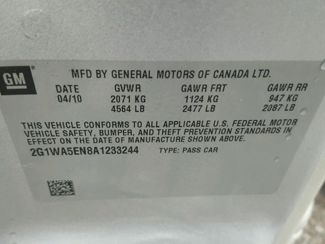 2G1WA5EN8A1233244 - 2010 CHEVROLET IMPALA LS SILVER photo 10