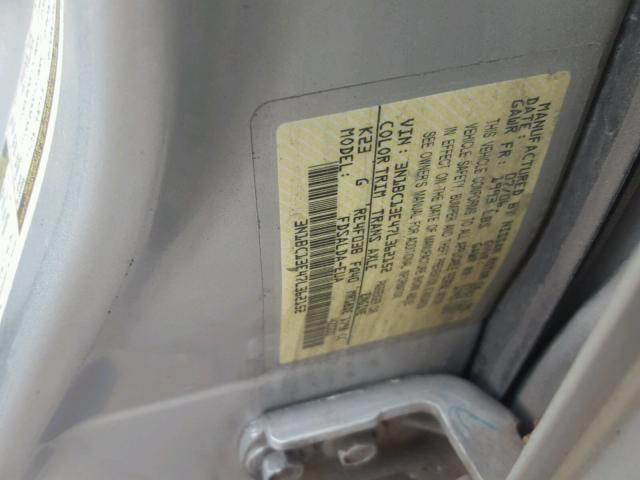 3N1BC13E47L362152 - 2007 NISSAN VERSA S SILVER photo 10