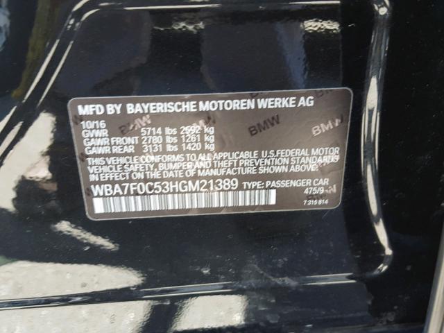 WBA7F0C53HGM21389 - 2017 BMW 750 I BLACK photo 10