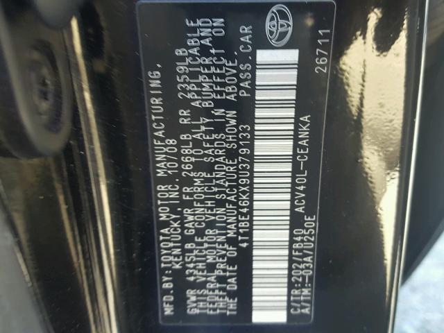 4T1BE46KX9U379133 - 2009 TOYOTA CAMRY BASE Qara foto 10