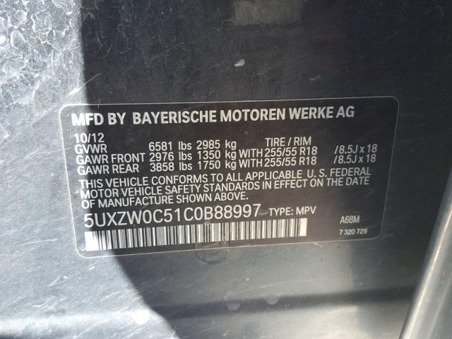 5UXZW0C51C0B88997 - 2012 BMW X5 XDRIVE3 CHARCOAL photo 10