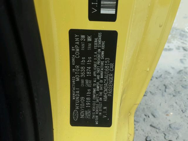 KMHCM3AC5AU168153 - 2010 HYUNDAI ACCENT BLU YELLOW photo 10