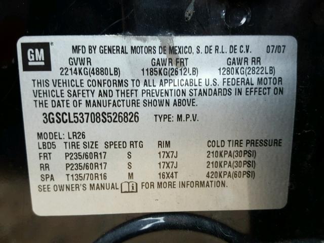 3GSCL53708S526826 - 2008 SATURN VUE XR BLACK photo 10