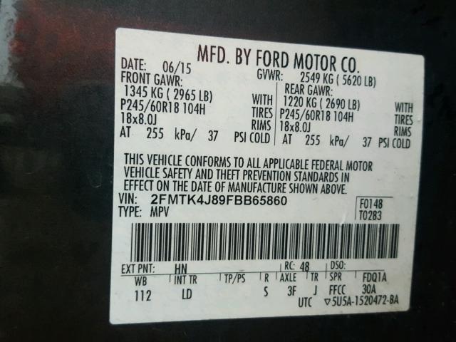 2FMTK4J89FBB65860 - 2015 FORD EDGE SEL GREEN photo 10