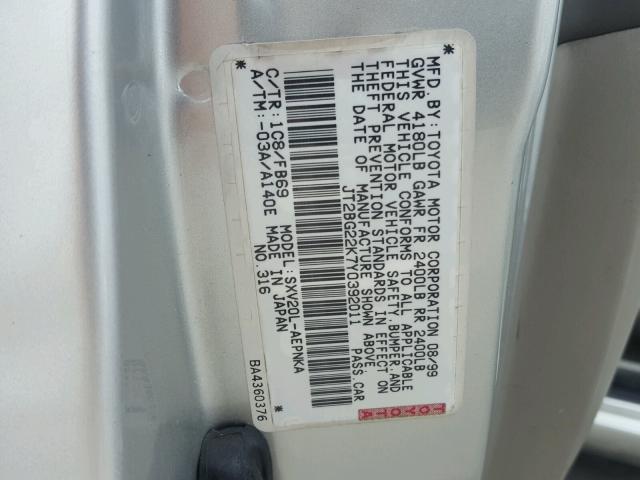 JT2BG22K7Y0392011 - 2000 TOYOTA CAMRY CE SILVER photo 10