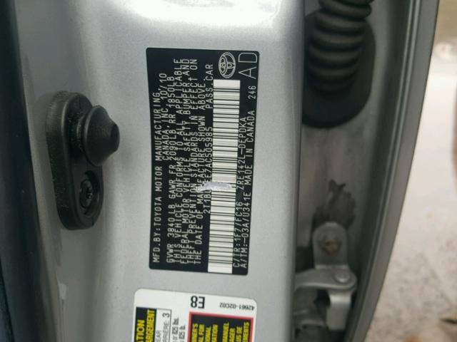 2T1BU4EE7AC505985 - 2010 TOYOTA COROLLA BA SILVER photo 10