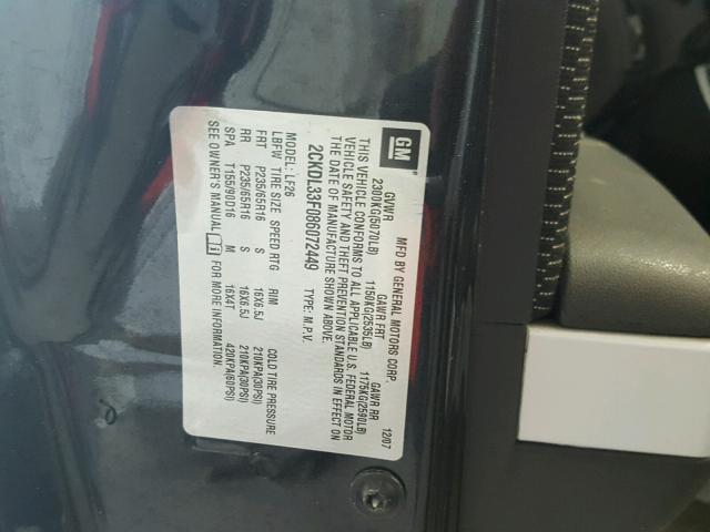 2CKDL33F086072449 - 2008 PONTIAC TORRENT BLACK photo 10