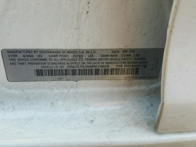 3VWJZ7AJ6AM019626 - 2010 VOLKSWAGEN JETTA S Ağ foto 10