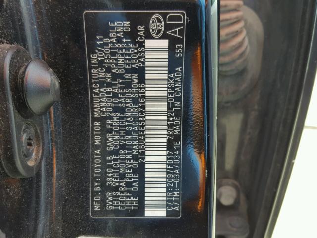 2T1BU4EE5BC716166 - 2011 TOYOTA COROLLA BA BLACK photo 10