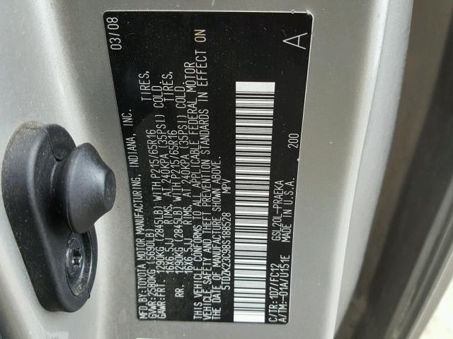 5TDZK23C98S188528 - 2008 TOYOTA SIENNA CE TAN photo 10