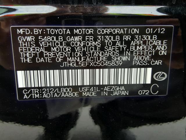 JTHGL5EFXC5045839 - 2012 LEXUS LS 460L BLACK photo 10