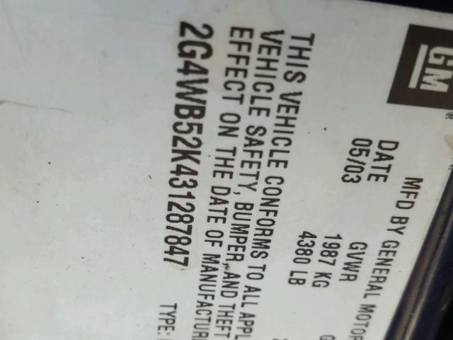 2G4WB52K431287847 - 2003 BUICK REGAL LS BLUE photo 10