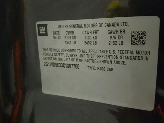 2G1WG5E33C1307766 - 2012 CHEVROLET IMPALA LT Մոխրագույն լուսանկար 10