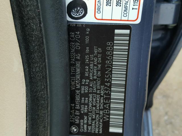 WBAET37435NJ86888 - 2005 BMW 325 I BLUE photo 10