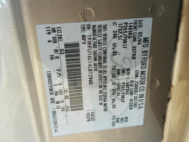 1FMFU16L14LB12960 - 2004 FORD EXPEDITION TAN photo 10