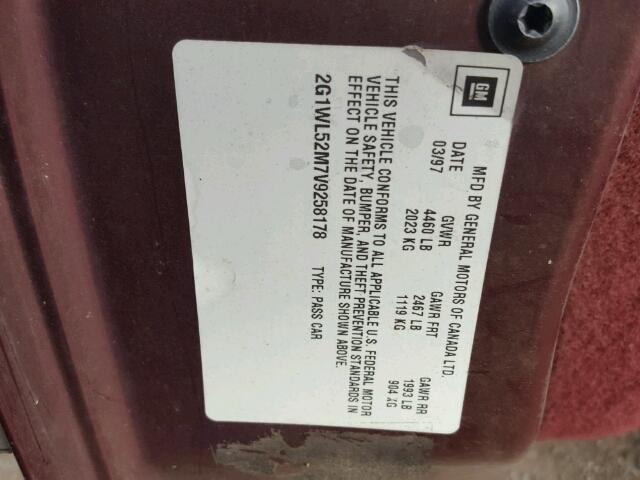 2G1WL52M7V9258178 - 1997 CHEVROLET LUMINA BAS MAROON photo 10