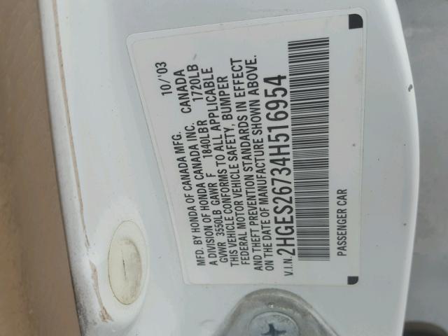 2HGES26734H516954 - 2004 HONDA CIVIC EX 白色 照片 10