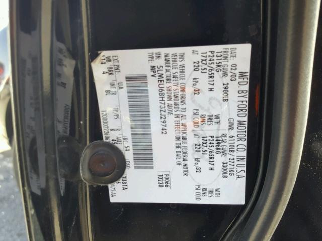 5LMEU68H73ZJ29742 - 2003 LINCOLN AVIATOR 黑色 照片 10