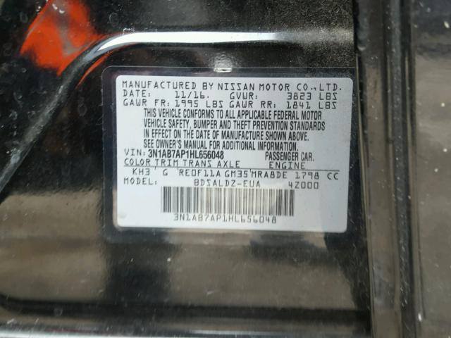 3N1AB7AP1HL656048 - 2017 NISSAN SENTRA S BLACK photo 10