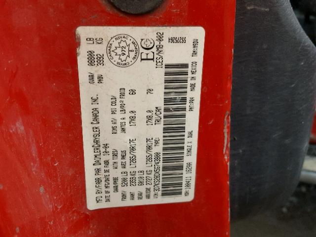 3D7KS28DX5G743800 - 2005 DODGE RAM 2500 S წითელი ფოტო 10