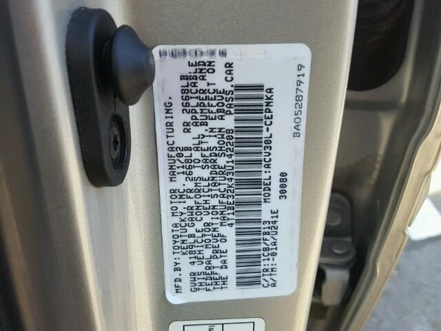 4T1BE32K43U142208 - 2003 TOYOTA CAMRY LE 银色 照片 10