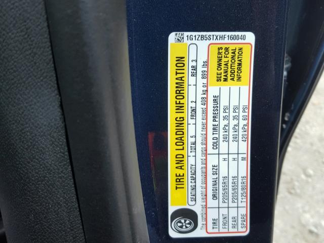 1G1ZB5STXHF160040 - 2017 CHEVROLET MALIBU LS ლურჯი ფოტო 10