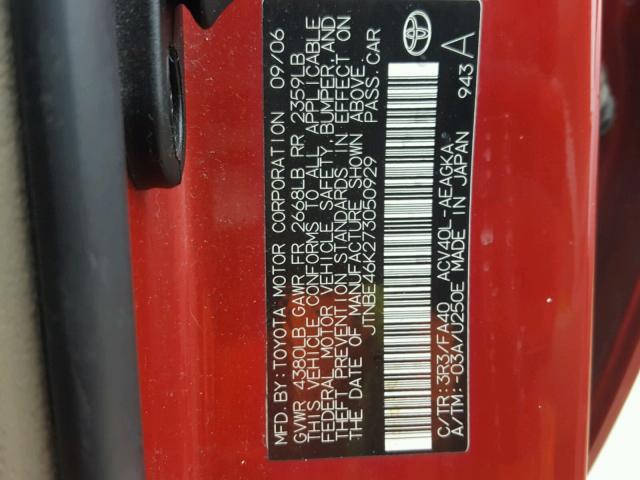 JTNBE46K273050929 - 2007 TOYOTA CAMRY NEW RED photo 10