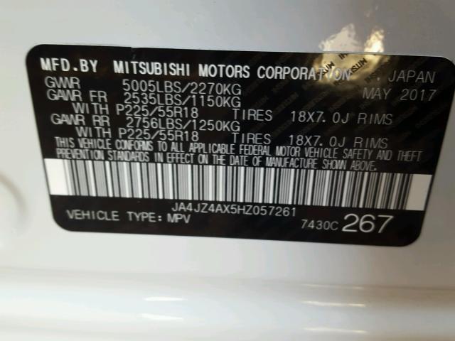 JA4JZ4AX5HZ057261 - 2017 MITSUBISHI OUTLANDER WHITE photo 10