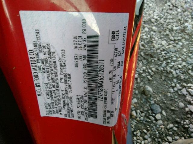 1ZVFT80NX65128511 - 2006 FORD MUSTANG RED photo 10