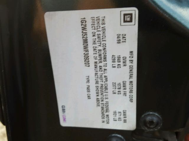 1G2WJ52M0WF309207 - 1998 PONTIAC GRAND PRIX Yaşıl foto 10