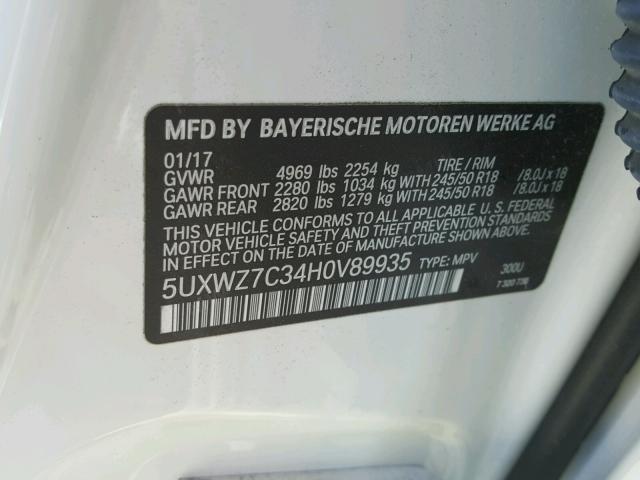 5UXWZ7C34H0V89935 - 2017 BMW X3 SDRIVE2 Ақ фото 10